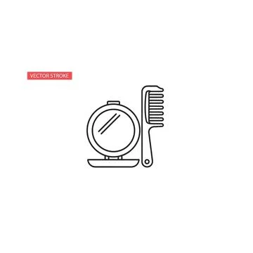 Mirror and comb icon vector outline Stock Illustration
