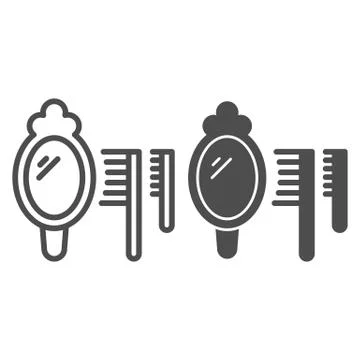 Mirror and combs line and solid icon, beauty salon concept, Hair stylist イラスト素材