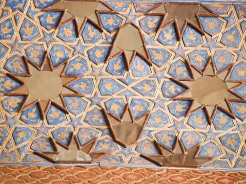 Mirror and mosaic of islamic pattern on decoration in chehel sotoun (sotoon) Stock Photos