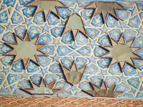 Mirror and mosaic of islamic pattern on decoration in chehel sotoun (sotoon) Stock Photos