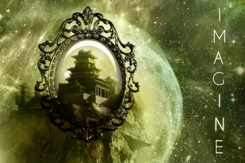 Mirror As A Backdoor To Another Dimensional World Of A Castle In A Unique Abs Stock Illustration