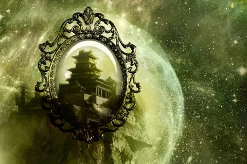 Mirror As A Backdoor To Another Dimensional World Of A Castle In A Unique Abs Stock Illustration
