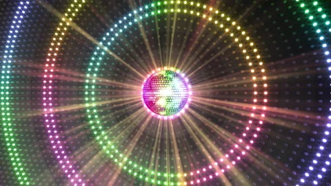 Mirror Ball 21c LED Wall 4 Circle Ma1 Stock Footage 165741585