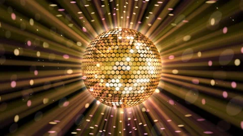 Mirror Ball Disco Lights Club Dance Party Glitter 21c Gold FB Cen-Center Stock Footage