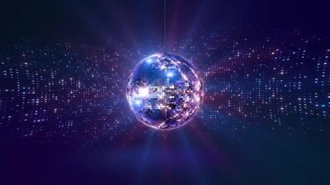 Mirror Ball Disco Lights Star rays Glitter Club Dance Party Background. 3D 4K Stock Footage 333903678