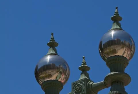 Mirror ball lamp posts two Stock Photos