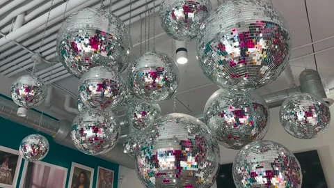 Mirror Balls Hanging from Ceiling Stock Footage 265511652