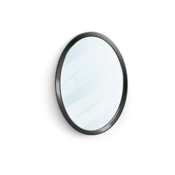 Mirror in black oval frame with reflection 3d vector illustration isolated. Illustrazione stock