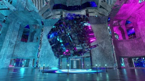 The mirror cube transforms in zero gravity. Blue pink color. 3d animation of a Stock Footage 164367420