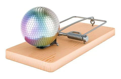 Mirror disco ball inside mousetrap, 3D rendering Stock Illustration