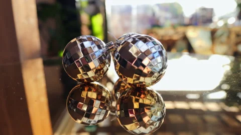 Mirror Disco Balls Reflecting Warm Lights for Party Decoration Vídeos de archivo 328204062