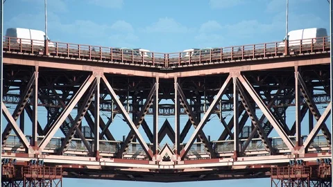 Mirror Effect Train Crossing Bridge With Traffic Stock Footage 106811331