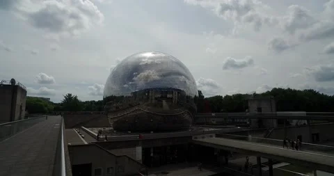  Mirror-finished geodesic dome, Géode, Paris, France stock footage Stock Footage 200401774