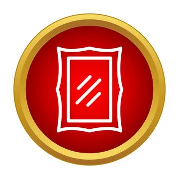 Mirror with gold frame in red circle icon Stock Illustration