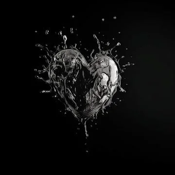 Mirror Heart with rain drops isolated on black background. Stock Illustration