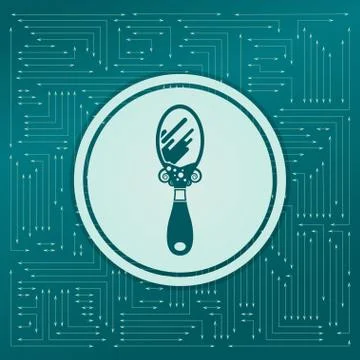 Mirror icon on a green background, with arrows in different directions. It ap Stock Illustration