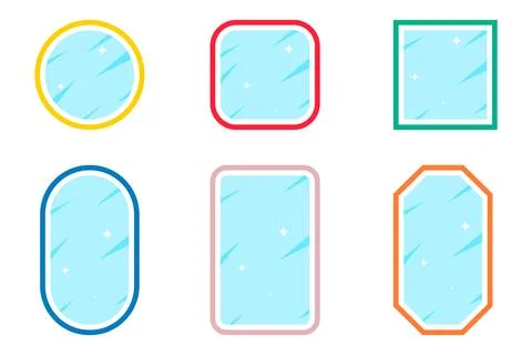 Mirror icon, set of cartoon mirrors isolated on white background. Vector Stock Illustration