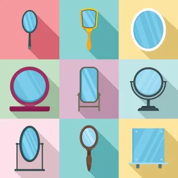 Mirror icons set, flat style Stock Illustration
