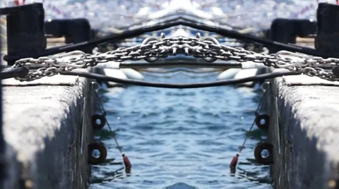 Mirror illusions,marina boat Stock Footage 33462400