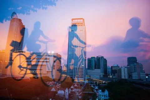 Mirror image, internal view of a book shop and mirrored picture of children r Stock Photos