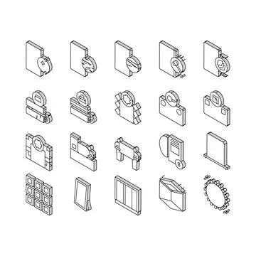 Mirror Installation Collection isometric icons set vector Stock Illustration