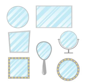 Mirror isolated set. Interior decoration in frame, circle and oval shape. Rec Stock Illustration