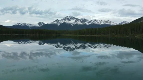 Mirror Landscape, Mountain Reflection off of Lake, Drone Shot Stock Footage 169554403