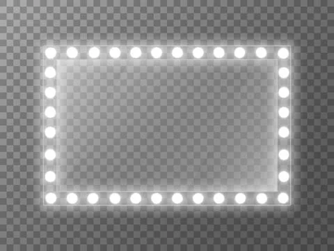 Mirror light. Makeup mirror with white bulbs. Rectangle glass for poster or Stock Illustration