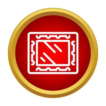 Mirror with ornate frame icon on round red button Stock Illustration