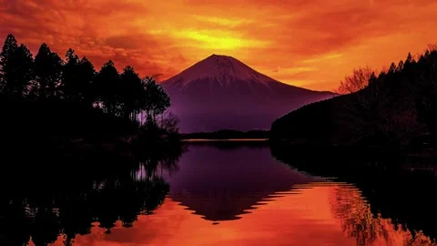 Mirror Peak: Cinematic Time-Lapse of Mount Fuji Symmetrical Reflection on Lake Stock Footage 340919022