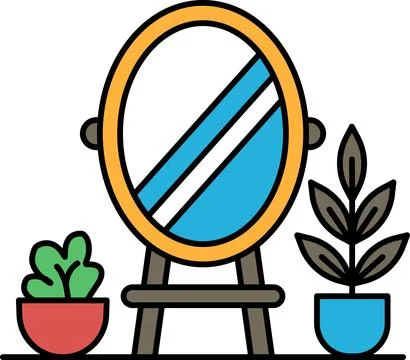 A mirror is placed in front of a plant, with a potted plant in the background Stock Illustration