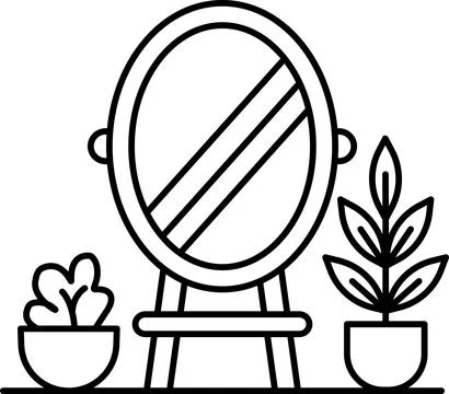 A mirror is placed in front of a plant, with a potted plant in the background Stock Illustration