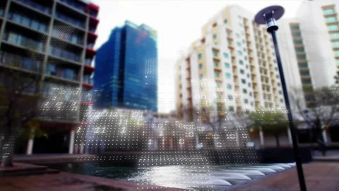 Mirror pool, jets starting lower-left dot grid expanding forming rising binary Vídeos de archivo 322220694