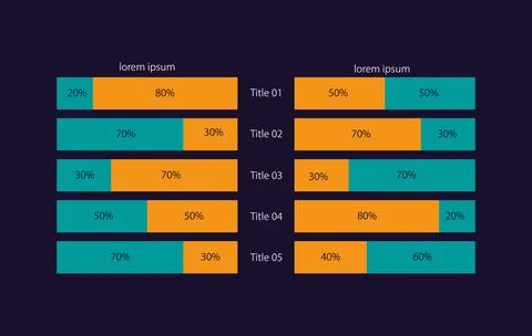 Mirror rectangular infographic chart design template for dark theme Stock Illustration