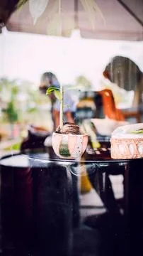 Mirror reflection in cafe Stock Photos