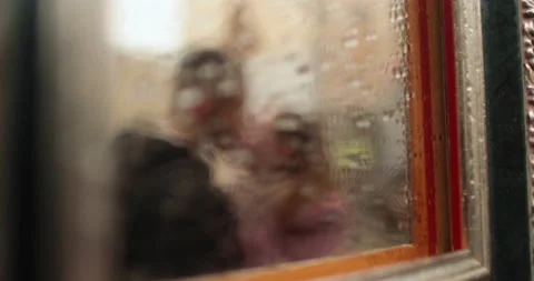 Mirror reflection of a couple in love, tenderly embracing while standing Stock Footage 247186438