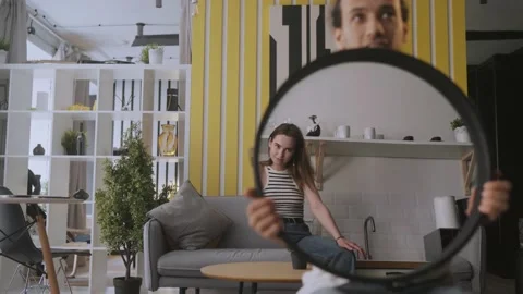 Mirror reflection happy beautiful young woman Stock Footage 158160676