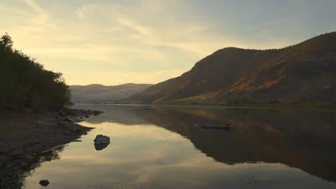 Mirror Reflection Nicola Lake Calm Evening 4K UHD Stock Footage 337972707