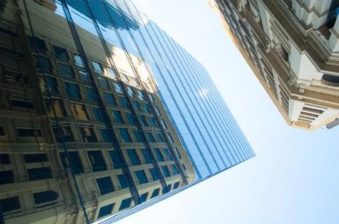 Mirror reflection office buildings window facade 스톡 사진