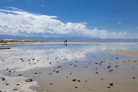 Mirror reflection scenery of Chaka Salt Lake in Qinghai, China Stock Photos