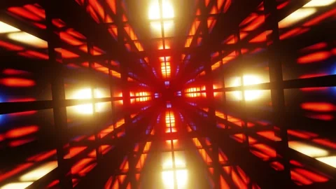 Mirror reverse rotated room with red and blue lights VJ loop tunnel0001-0300 Stock Footage 340066556