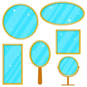 Mirror, a set of realistic mirrors in a gold frame, a set of mirrors. Stock Illustration