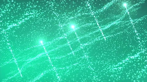 Mirror space with particle waves. Motion. Parallel worlds with glowing wavy Stock Footage 196943267