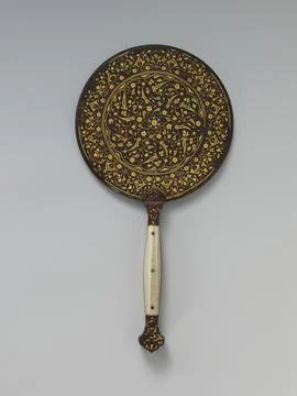 Mirror with Split-Leaf Palmette Design Inlaid with Gold early 16th century .. 写真素材