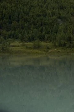 Mirror surface of high mountain lake Akkem Stock Photos