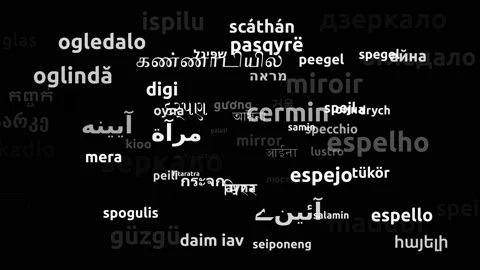 Mirror Translated in 68 Worldwide Languages Endless Looping 3d Zooming Wordcl Stock Footage 145212149