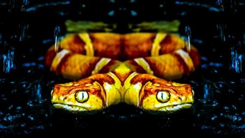 Mirror view of Two head snake illustration isolated on black background. Stock-Fotos