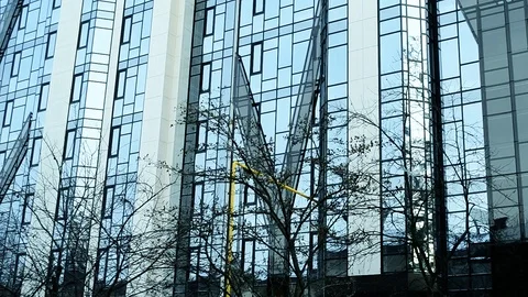 Mirror Wall Of The Skyscraper In Blue Colors Stock Footage 104047410