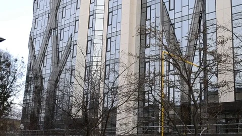 Mirror Wall Of A Skyscraper In Cloudy Weather Stock Footage 104220786