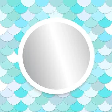 Mirror with white frame on fish scales wall tiles Stock Illustration